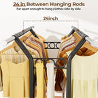 HYSEYY Heavy Duty Clothes Rack, Rolling Clothing Rack With Shelves Load 620 LBS, Double Rod Clothing Racks for Hanging Clothe
