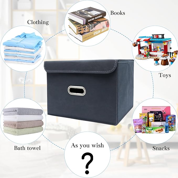 STOREONE Fabric Storage Cube Bins Foldable Organizer Container Collapsible Basket with Lids and Metal Handles, for Home, Bedr