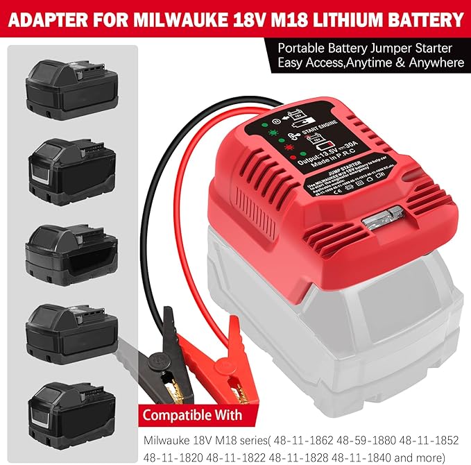 Car Jump Starter Adapter for Milwaukee 18V MAX - 11AWG Heavy Duty Booster Cable for 3.5L Vehicles (Battery Not Included)