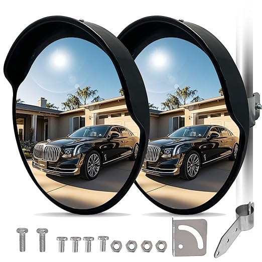 18" Convex Mirror Outdoor, 2 Pack Security Mirror for Driveway, Garage, Warehouse, Blind Spot, and Office, 18 Inch Traffic Security Safety Covex Mirrors