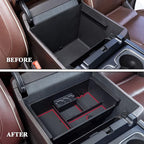 JKCOVER Compatible with Chevy Silverado/GMC Sierra 2014-2018 and Chevy Tahoe Suburban/GMC Yukon 2015-2020 Center Console Organizer Tray Accessories-Full Console w/Bucket Seats ONLY - (Red Trim)