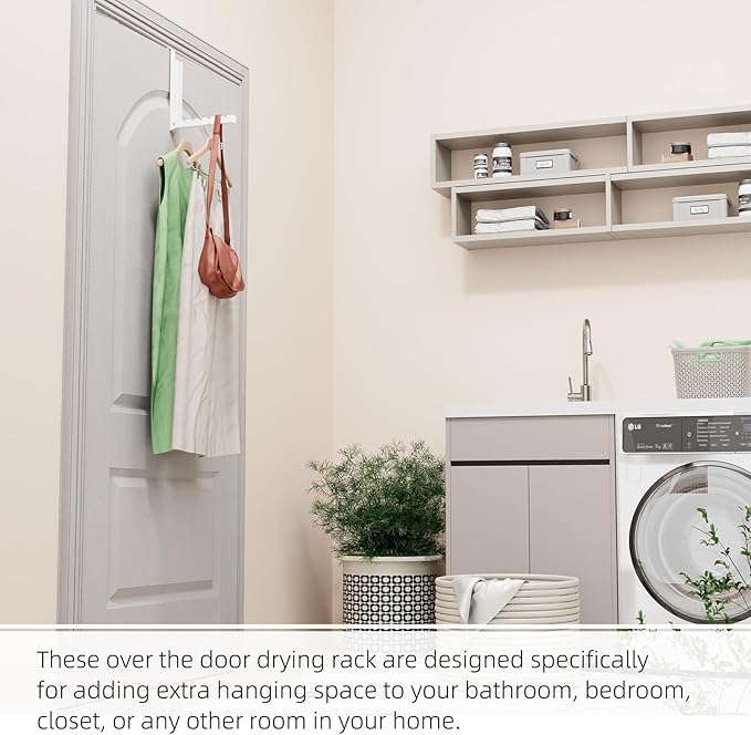 BAKON Over The Door Hanger Folding Clothes Drying Rack, Folding Hanging Coat Rack for Indoor Laundry Room Compact Small Space