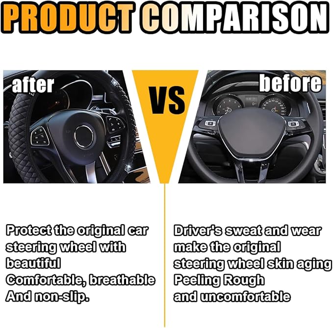 Bling Soft Leather Steering Wheel Cover, 15 Inch Colorful Rhinestones Auto Elastic Protector with Crystal Diamond for Women G