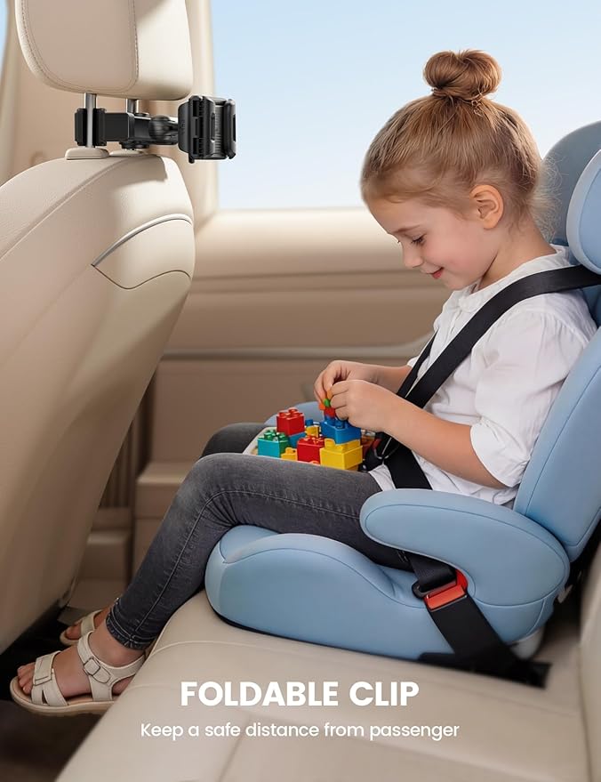 Lamicall Car Headrest Tablet Holder - [Foldable Clip] [Lockable] Tablet Mount for Car Backseat, Car Accessories for Kids, for iPad Pro, Air, Mini, Galaxy Tab, Fire HD, 5.4-13" Tablets and Phones