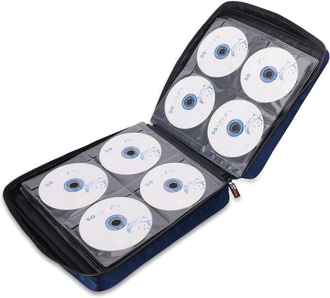 CCidea 200 Capacity CD or DVD Case Holder Portable Wallet Disc Storage Binder Nylon CD Bag for Car, Home, Travel Carrying Protector Organizer (200-Blue)