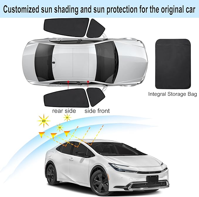 Front Side Half Window Shade Foldable Custom Fit for Toyota Prius 2023-2026 Car Window Shades for Side Window Sun Shade UV Protection Heat Insulation for Camping Sleeping 4PCS