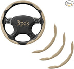 Steering Wheel Covers, 3PCs Leather Anti-Skid Clip on Car Steering Wheel Cover Protector Universal for Most Car Wheel, Beige