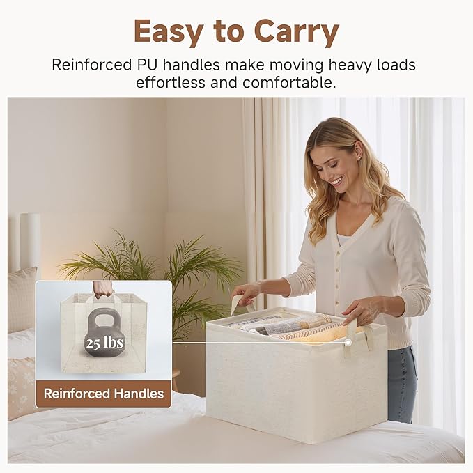 StorageWorks Storage Bins, Shelves Baskets for Organizing, 45L Extra Large Fabric Closet Organizers with Handles, Metal Frame