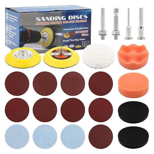 131pcs 3inch Sanding Disc Drill Polishing Kit, Sanding Attachment for Drill Grinder Rotary Tools,Dry Wet Headlight Restoratio