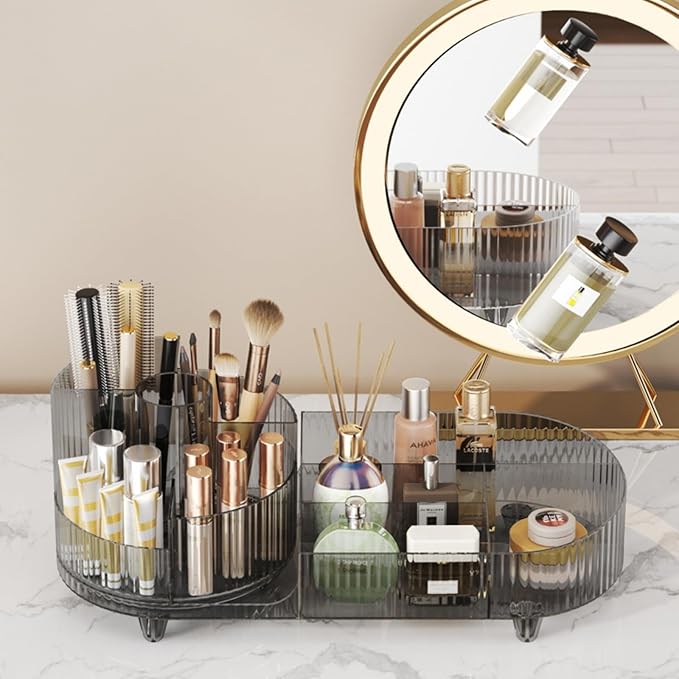 Booklov Roating Makeup Organizer for Vanity, Large Capacity Cosmetic Display Case, Clear Acrylic Countertop Beauty Storage Ho