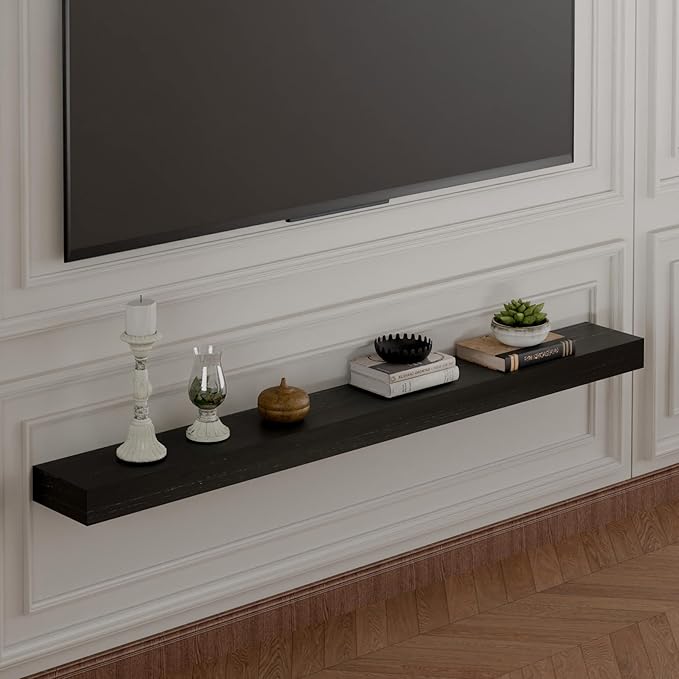 IEO Long Wooden Floating Shelves for Room Wall, Natural Wood Floating Shelves Wall Mounted Kitchen Shelf for Living Room, Bed
