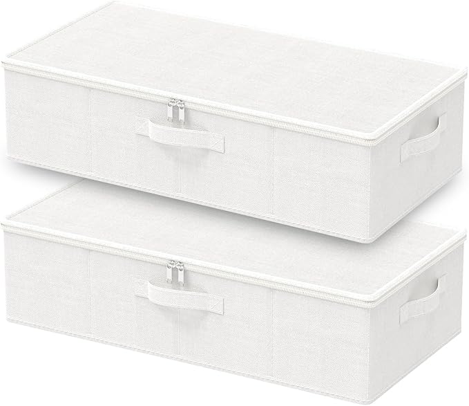 Under Bed Storage Containers, Foldable Closet Organizers with Handles, Underbed Cube Organizer Basket with Zippered, 2 Pack, 