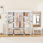 VTRIN Portable Closet Wardrobe for Hanging Clothes 57.3 Inch Large Capacity Clothes Rack with Cover, 10 Storage Organizer She