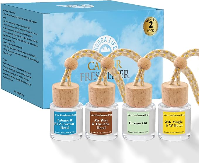 HoogaLife Car Air Freshener Diffuser 4 Pack Hanging Car Freshener for Women - 24.K Magic & W. Hotel ＆ Cabane & Rltz. CarIton 