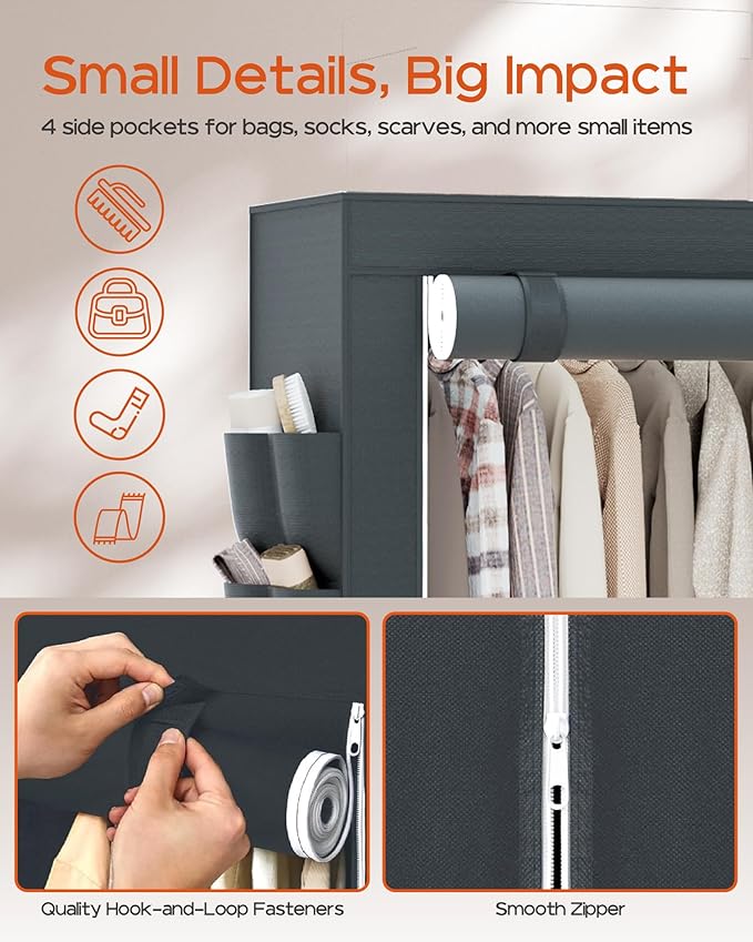 CASAMAYA Clothes Rack, Portable Closet, 81.5 Inch Large Capacity Wardrobe Closet, Clothes Storage Organizer with Shelves and 