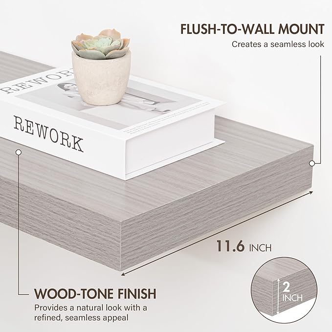 55 Inch Floating Shelves, 12" Deep Floating Shelf Wall Mounted, 55" Wall Shelves, Rustic Deep Bookshelf, Extra Deeper & Thick