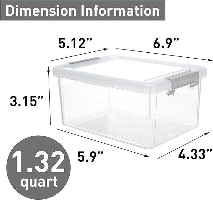 Citylife 1.3 QT 6 Pack Small Storage Bins Plastic Storage Container Stackable Box with Lids for Organizing, Clear White