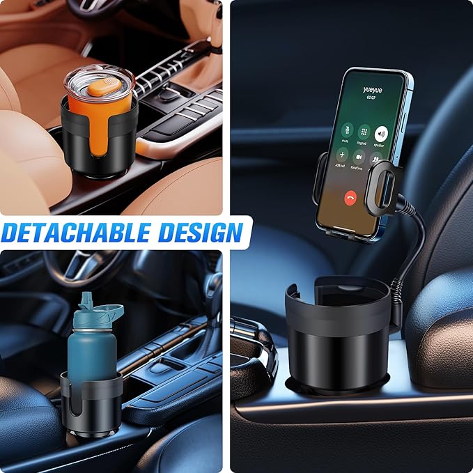 Car Cup Holder Phone Holder, Universal Adjustable Cell Phone Cup Holder Expander for Car, Fits All 4.0-7.0 Inches Smartphones, Most Bottles 20-40 oz, Black