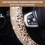 AUTOYOUTH Leopard Print Steering Wheel Cover - Bling Crystal Rhinestones Cheetah Print on PVC Leather Non-Slip Breathable Des