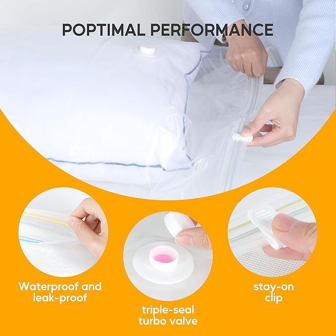 10 Jumbo Vacuum Seal Bags with Hand Pump, Vacuum Storage Bags, Space Saver Bags for Clothing, Comforters, Blankets, Bedding, 