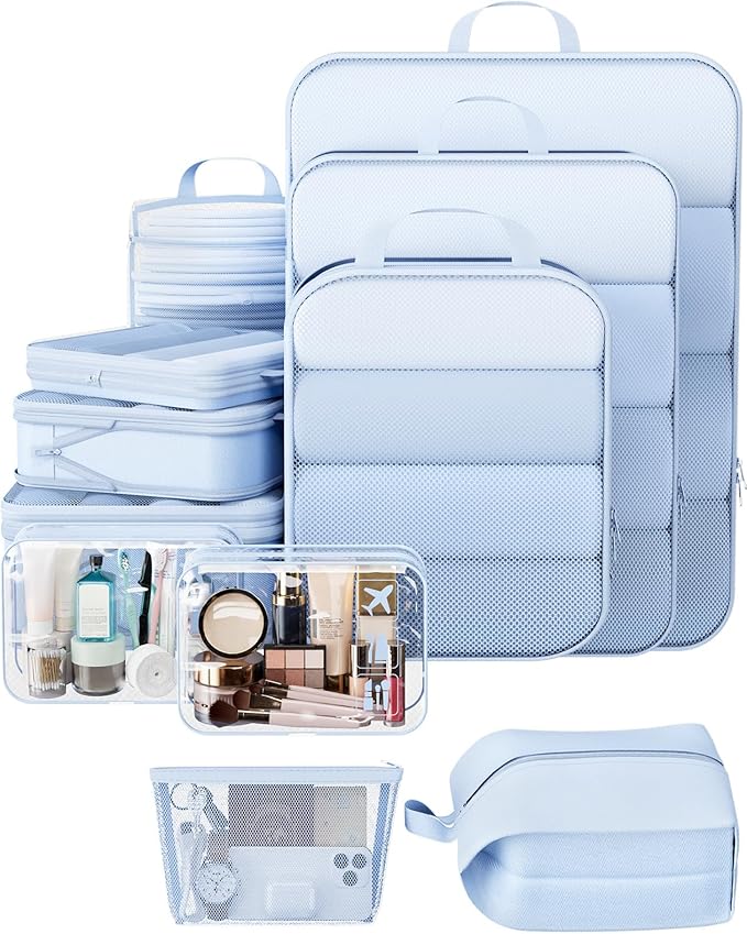 Veken 11 Set Compression Packing Cubes for Travel Essentials,Compressible Expandable Large Luggage Suitcase Organizer Bags fo