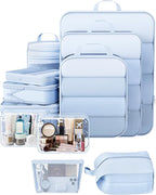 Veken 11 Set Compression Packing Cubes for Travel Essentials,Compressible Expandable Large Luggage Suitcase Organizer Bags fo