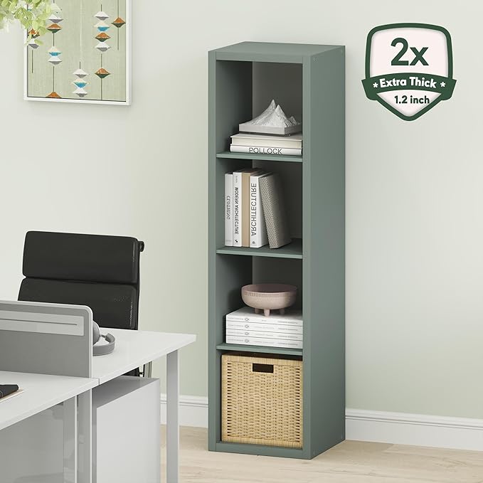 Furinno Cubicle Book Shelf, Vertical 4-Cube Bookshelf, Extra Thick Horizontally & Vertically Reversible Bookcase with Open Ba