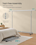 SONGMICS Cabideiro com Rodas, Suporte Resistente para Roupas, Arara Portátil com Barra Extensível, Capacidade de Carga 150 kg