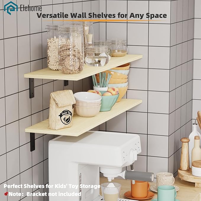 Floating Shelf Board for Wall 5/8" – No Brackets – 24" L x 10" W x 0.6" T Lite Oak Melamine Wood Floating Shelves for Bathroo