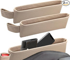 2 Pack Update Car Seat Gap Filler Organizer Leather Console Storage Box Front Side Pocket Seats Organizers Filler Interior Car Accessories for Phone Wallet Coin Key Sunglasses (Off-White)