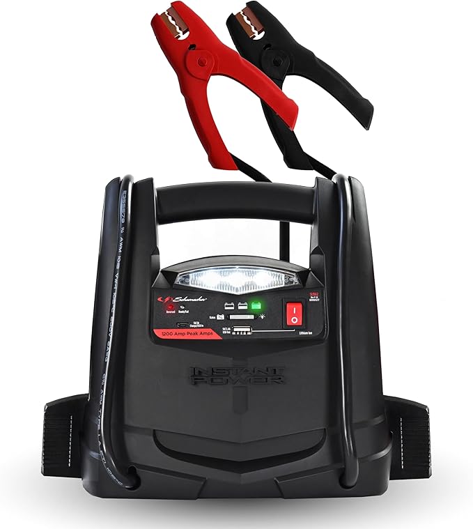 Schumacher Electric 1200A Lithium Car Battery Jump Starter and Power Station, 4-in-1 Solution, 150-PSI Air Compressor, 2.4A