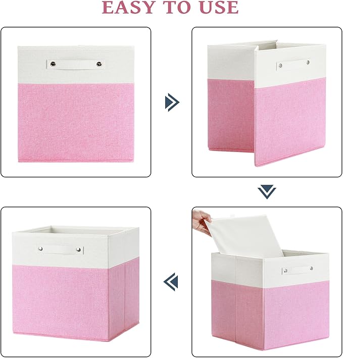 FinishingBo 13 x 13 Inch Fine Linen Storage Bins with Handles，Fabric Cube Boxs，Basket Organizers for Shelves for Home, Closet