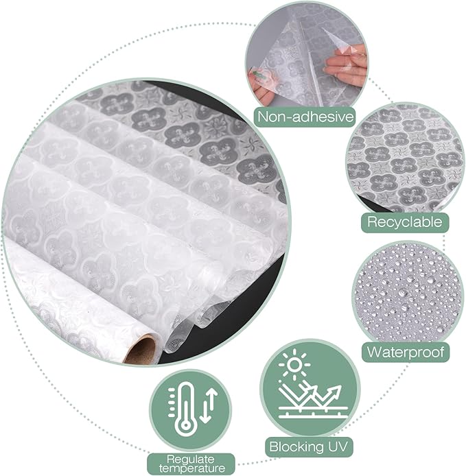 STATINT Frosted Glassy Petals 3D Begonia Window Privacy Film Decorative Non Adhesive Static Electricity Sun Blocking Flowering for Bathroom and Home，23.6 Inch X 6.5 Feet