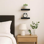 BGMG Small Wood Floating Shelves for Wall 8 inch Set of 2,Black Floating Shelves,Solid Wood Wall Shelves for Bathroom Living 