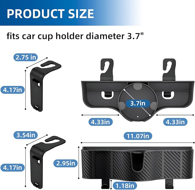 3-in-1 Car Headrest Backseat Organizer with 3.7" Backseat Cup Holder for Car, Seat Back Organizer with Hooks