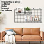 4 Pcs Metal Grid Wall Baskets with Hooks, Hanging Wire Basket Wall Mount Storage Organize for Kitchen, Bathroom, Office (Blac