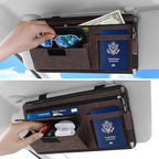 Sun Visor Organizer, Multi-Pocket Auto Visor Organizer for Car, SUV and Truck, Card Holder Glasses Holder for Car Interior Accessories Car Organizers And Storage, Brown