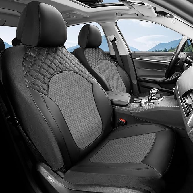FLORICH Car Seat Covers Full Set Leather & Mesh Seat Cover 5 Seats Front and Back Car Interior Covers Automotive Seat Comfort