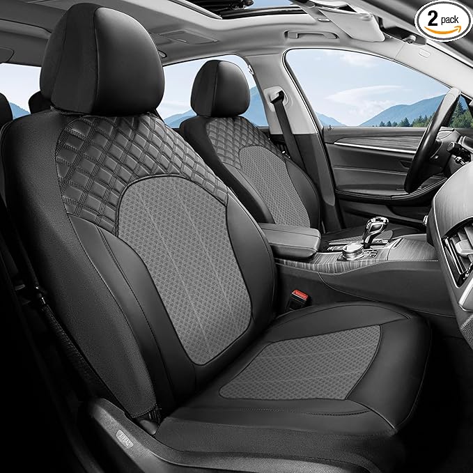FLORICH Automotive Seat Covers 2 Seats Breathable Front Car Seat Cover Leather Air Mesh Car Seat Protector Cushion Airbag-Com