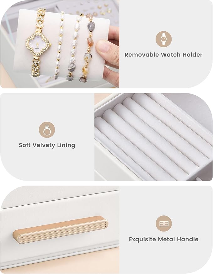 Lolalet 2-Layer Jewelry Box Organizer for Women Girls, Jewelry Storage Case Holder with Drawers for Necklaces Ring Earrings B