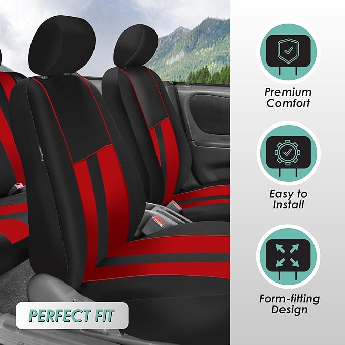 FH Group Car Seat Cover Full Set Striking Striped Car Seat Covers with Front Seat Covers and Rear Split Bench, Universal Fit 