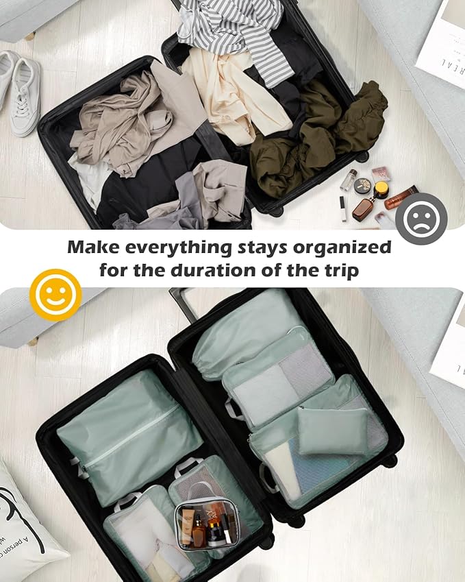 Gonex 8 Set Compression Packing Cubes for Travel Essentials, Expandable Mesh Organizer with Toiletry, Laundry, Shoe, Cable Ba