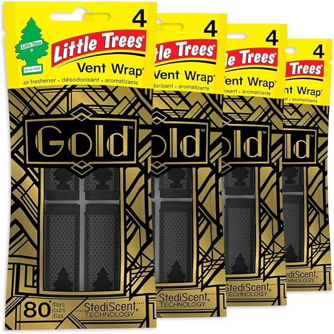 LITTLE TREES Car Air Freshener | Vent Wrap Provides Long Lasting Scent, Invisibly Fresh | 16 Air Fresheners | Gold