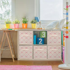 Geelin 6 Pcs Beige Bow Cube Storage Bins 13 Inch Storage Basket with Handle, Girls Organizer Basket, Collapsible Fabric Box f