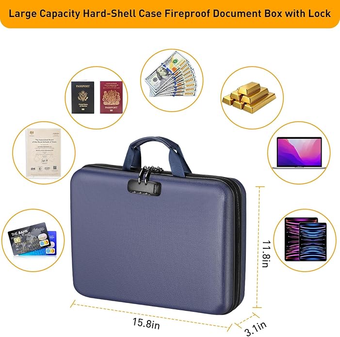 Fireproof Document Organizer Bag, 5200℉ File Organizer Safe Box, Hard Shell Document Bag with 13 Pocket Accordion File Folder