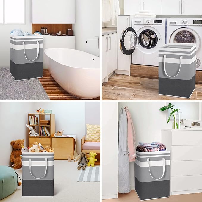 HomeHacks 2 Pack Large Laundry Baskets, Waterproof, Freestanding Laundry Hampers, Collapsible Clothes Hamper with Reinforced 