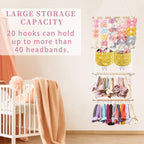 kangaroo Hairband Organizer for Baby Girls, Large Capacity Bow Holder Hair Accessories Wall Hanging Organizer with 20 S-hooks