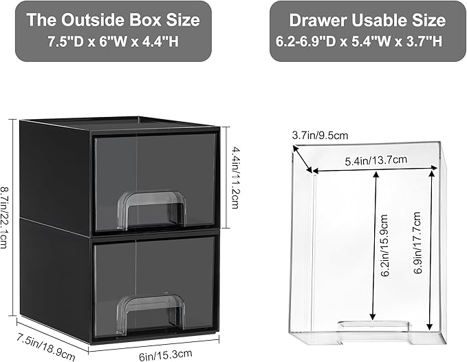 Vtopmart Black Small Stackable Storage Drawers, Cologne Organizer for Men,Plastic Containers for Vanity, Dresser,Office Desk,