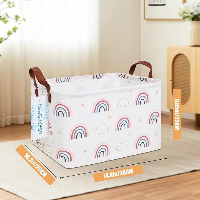 LANGYASHAN Rectangular Storage Bin Collapse Canvas Fabric Cartoon Storage Basket with Handles for Organizing Home Kitchen Boy