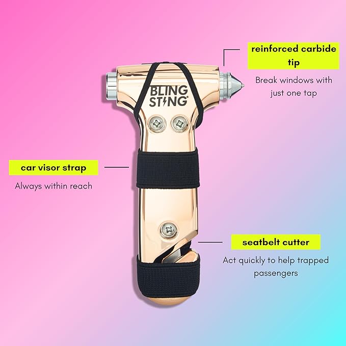 BLINGSTING Safety Hammer - Emergency Automotive Escape Tool with Window Breaker, Seat Belt Cutter & Adjustable Car Visor Stra
